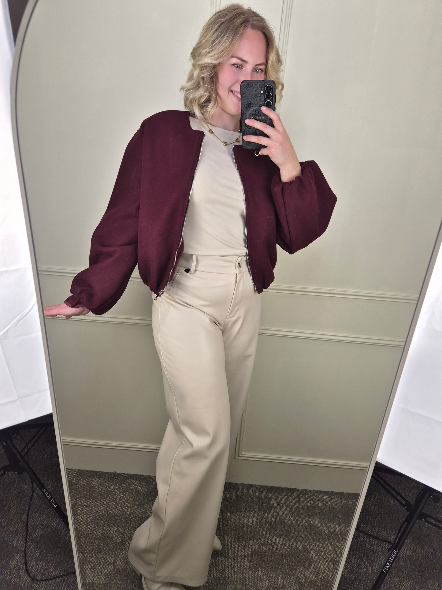 PU leather pants beige