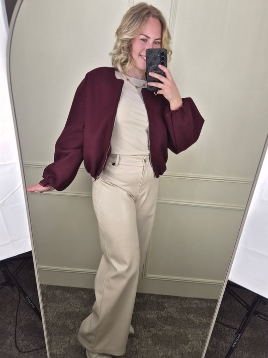 PU leather pants beige