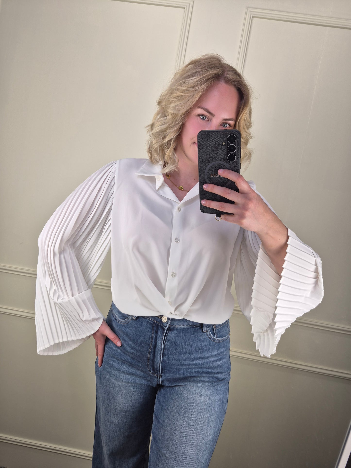 Blouse plissé mouwen wit