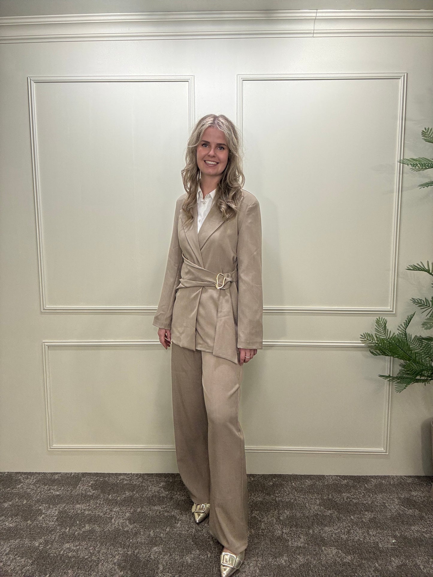 Set met blazer en pantalon beige katoen Label Rozay