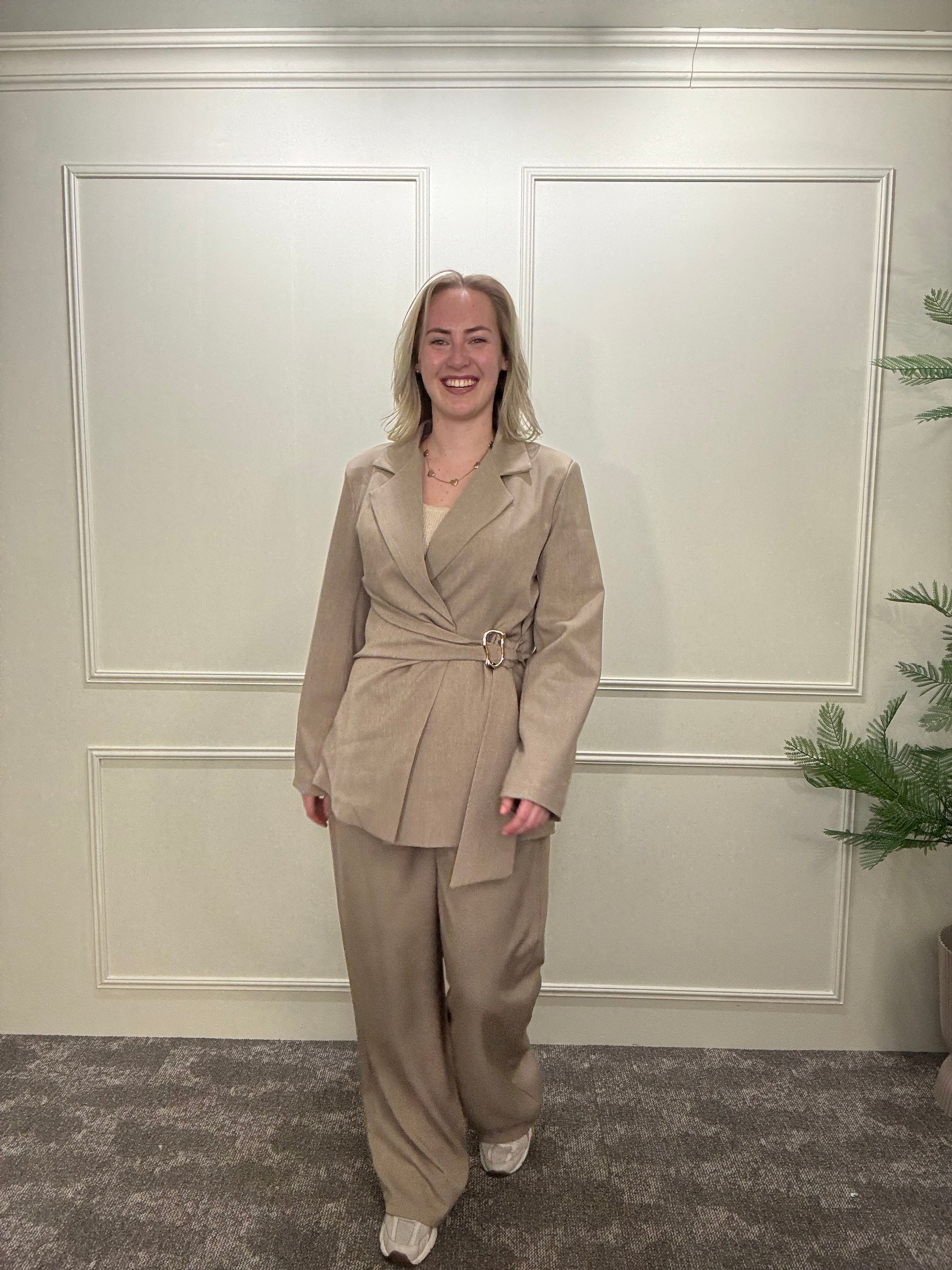 Set met blazer en pantalon beige katoen Label Rozay