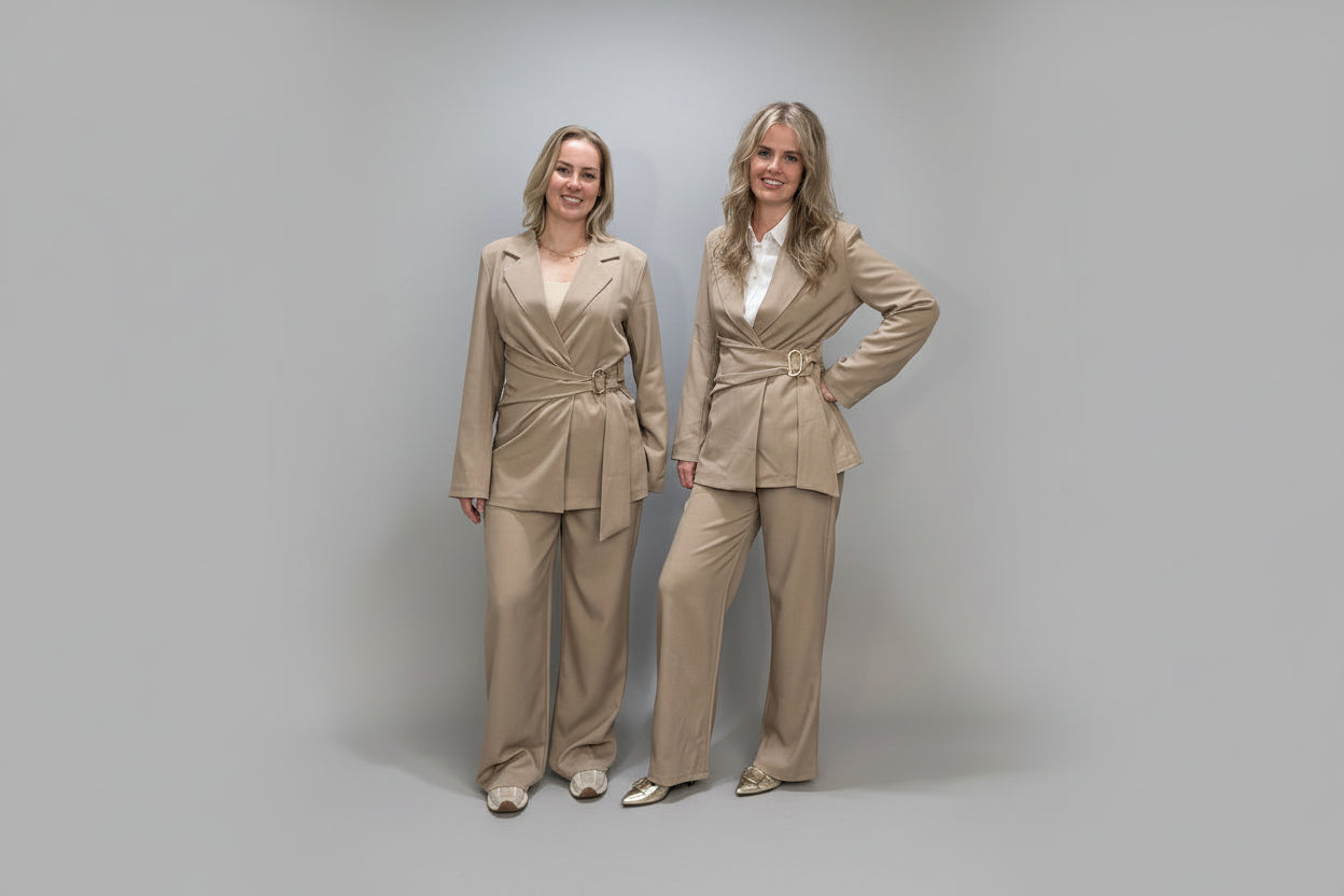 Set met blazer en pantalon beige katoen Label Rozay