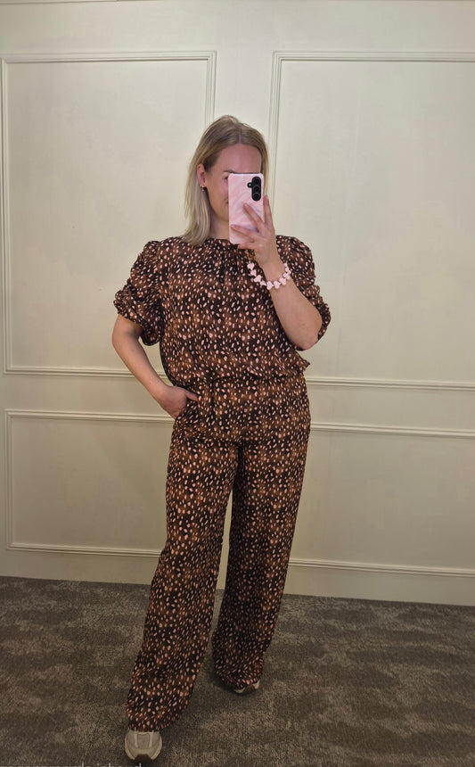 Pantalon met print bruin