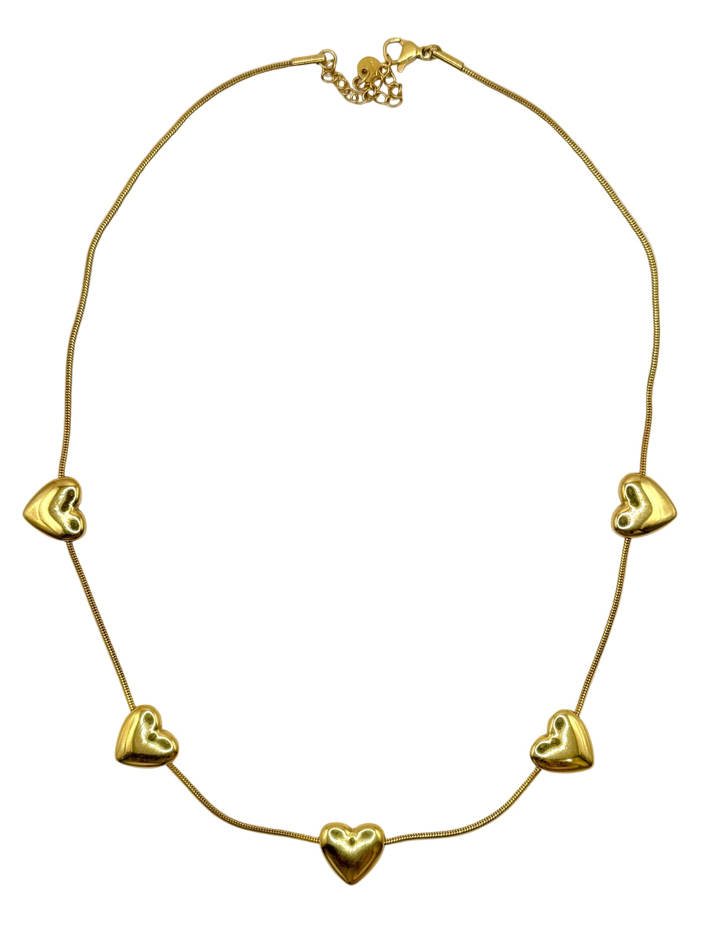 Goudkleurige rvs ketting met hartjes van 100% stainless steel Label Rozay