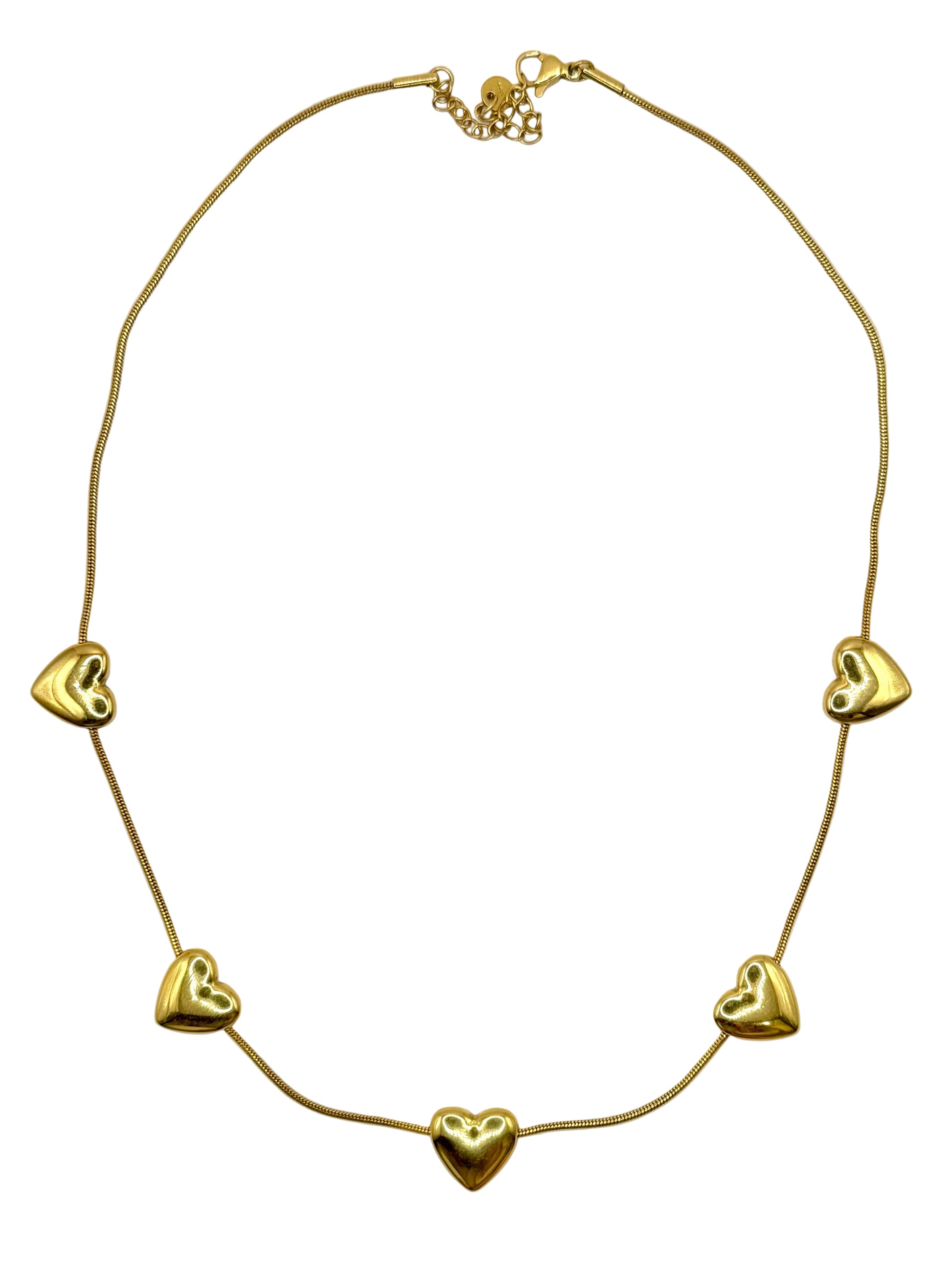 Goudkleurige rvs ketting met hartjes van 100% stainless steel Label Rozay