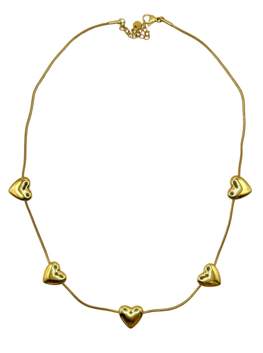 Goudkleurige rvs ketting met hartjes van 100% stainless steel Label Rozay