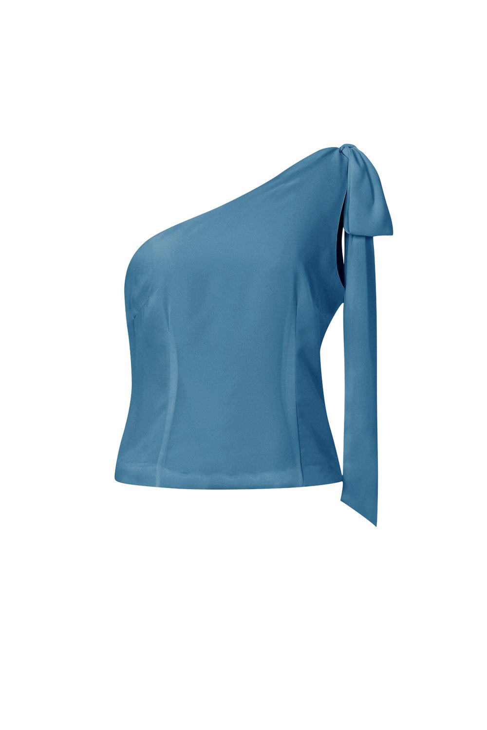 One shoulder top mouwloos in blauw met strikdetail van yehwang