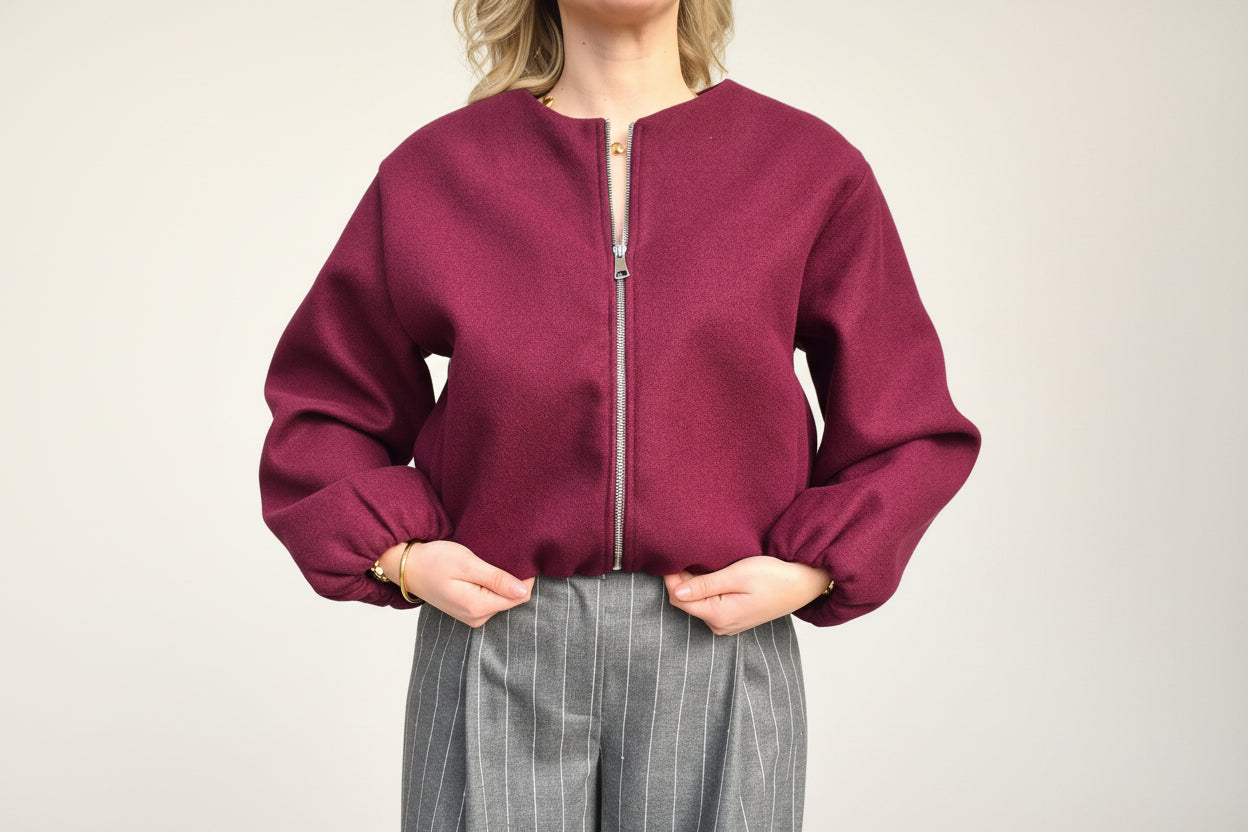 one-size stijlvol pofjasje in bordeaux met zilverkleurige rits polyester Label Rozay
