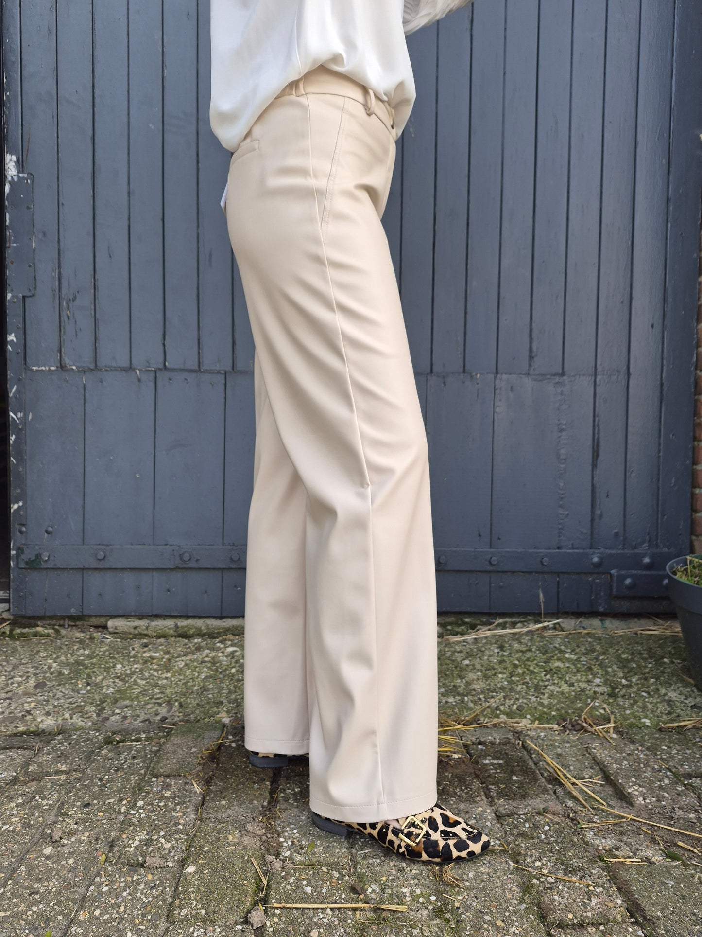 PU leather pants beige
