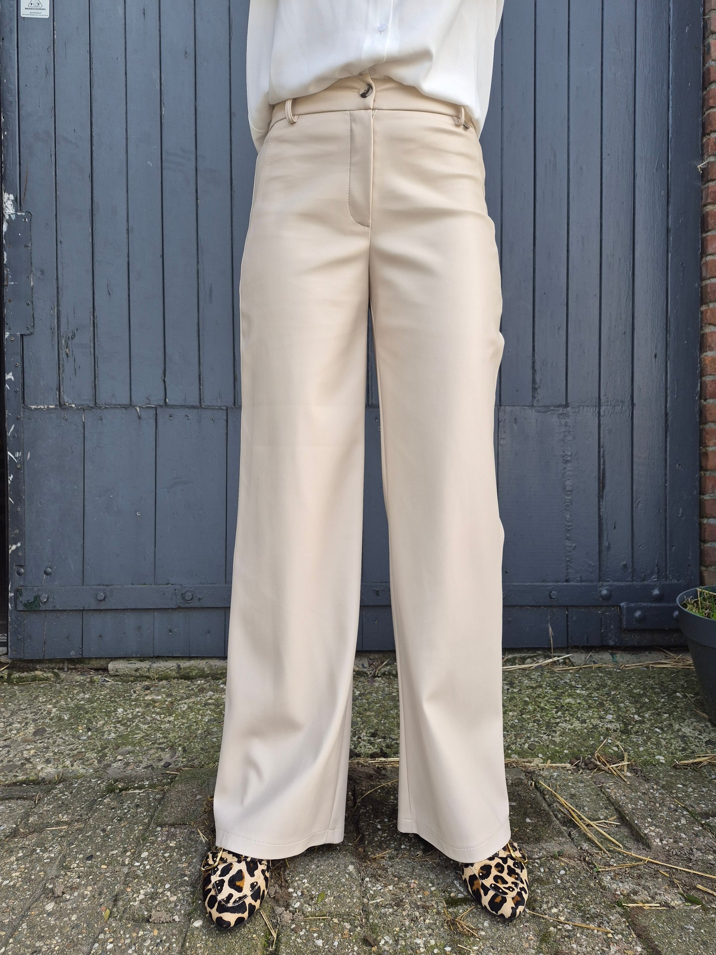 PU leather pants beige