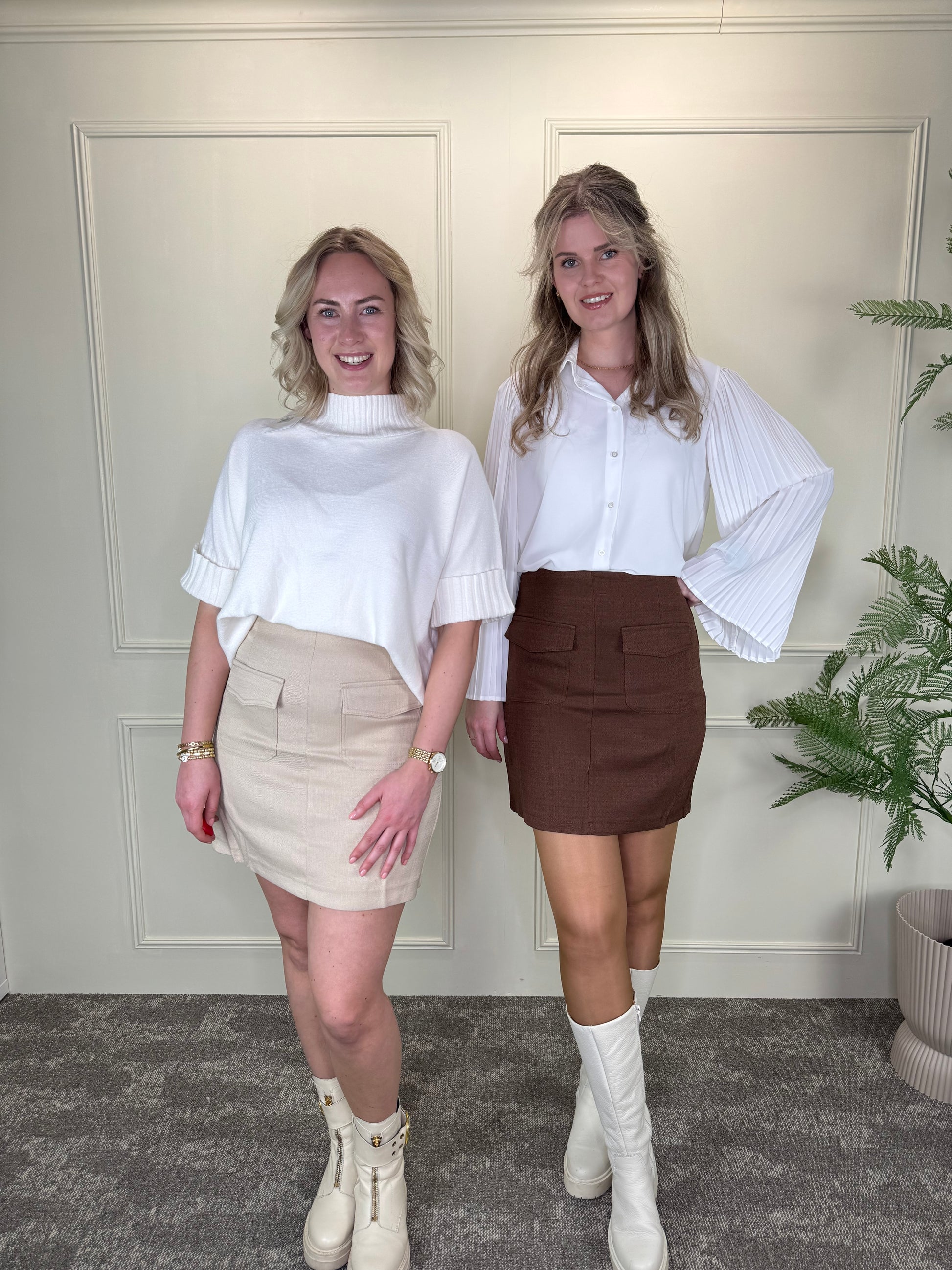 twill rokje bruin met neppe klepzakjes en blinde rits